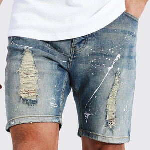 Pantalones Cortos de Mezclilla para Hombre, de Diseño Exclusivo, con Remaches de Acrílico Resistentes, Servicio OEM, Bordado, Color Sólido, para Verano - Product Image 6