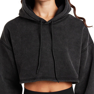Sudadera corta de algodón 100% para mujer, precio al por mayor, nuevo diseño, color sólido, informal, transpirable, con cuello redondo. - Product Image 6