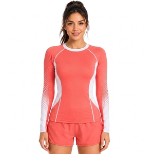 Women Long Sleeve Rash Guard Color Blocked Quick Dry Stretch Swim <b>Top</b> Sublimation Print Full Sleeve Spandex Polyester - Product Image 1