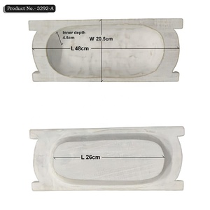 Antique White Decorative Mango Wood Dough Bowl <b>Large</b> Rectangular 100% Natural Wax Luxury Handmade Multi-functional <b>Candle</b> Holder - Product Image 2