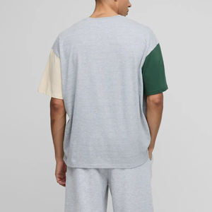 เสื้อยืดฮิปฮอปผู้ชายทรงหลวมผ้าฝ้าย 100% สีสันตัดกัน พิมพ์ลายดิจิตอลตามสั่ง ไหล่ตก แห้งเร็ว ขายส่ง - Product Image 3