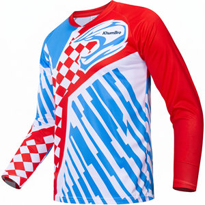 Maillot de Ciclismo Unisex KhumBro de Manga Larga, Rojo, Azul y Blanco, con Estampado por Transferencia de Calor, Transpirable, para Ciclismo de Montaña, Talla Adulto - Product Image 1