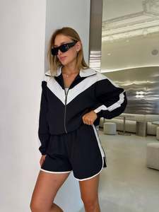 <b>Women</b>’s Color Block Windbreaker Tracksuit Set Zip Up Sports <b>Jacket</b> with Drawstring Shorts Casual Athletic 2 Piece <b>Womens</b> Outfit - Product Image 6