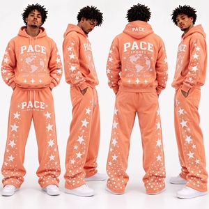 men vintage mauve dusty pink tracksuit star graphic print hoodie <b>jumper</b> flare sweatpants heavyweight <b>fleece</b> winter lounge sets - Product Image 4
