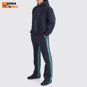 Manufacturer OEM Heavyweight Cotton <b>Plain</b> Sweatsuits Custom logo Hoodie & Flared Sweatpants 2pcs Set Blank <b>Tracksuits</b> Men - Product Image 1