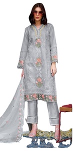 Pura Organza Bordado y Seda Pura con Dupatta Vestido Material Traje para Mujer - Product Image 3