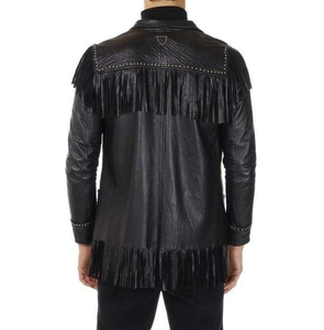 Chaqueta de Moto para Hombre, de Piel de Vaca Ecológica, con Flecos, Cuello Alto, Cierre de Cremallera, Largo Regular, para Invierno - Product Image 2