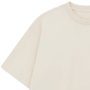 Camiseta Oversize de Algodón Crema para Hombre, Manga Corta, Cuello Redondo, Estilo Casual Urbano, con Logo Pequeño en el Pecho, Ideal para Verano - Product Image 3
