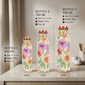Handmade Copper Water <b>Bottle</b> with Floral Design, 650/750/950ml Reusable <b>Metal</b> <b>Bottle</b>, Custom Wholesale Gift, OEM Export Supplier - Product Image 4