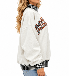 2026 Latest <b>Sweatshirt</b> <b>Women</b> Custom Made <b>Women's</b> Off <b>White</b> Letter <b>Sweatshirt</b> Plaid Double Layer Collar Drop Shoulder Pullover - Product Image 6