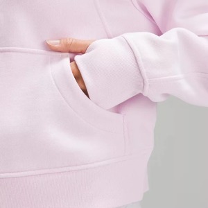 Sudadera de Mujer Rosa Claro con Cierre de Cremallera, Color Sólido, Mangas Largas, Cuello Alto, Transpirable, de Felpa Tejida, con Bolsillo - Product Image 4