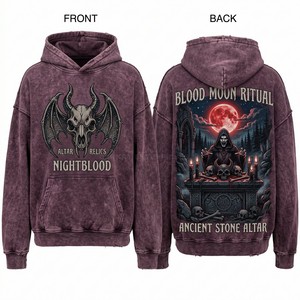 เสื้อฮู้ดดี้สีดำทรงโอเวอร์ไซส์ลายกราฟิก Apex Predator สไตล์วินเทจทำสีแบบ Acid Wash ผลิตโดยผู้ผลิตเสื้อผ้าสตรีทแวร์ - Product Image 2