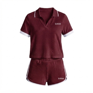 Conjunto de Camiseta Polo y Pantalones Cortos de Algodón para Mujer, con Ribete en Contraste, Uniforme Deportivo, Logotipo Personalizado, Ropa Deportiva Transpirable - Product Image 1