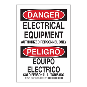 Señal Bilingüe de Peligro de Equipos Eléctricos, 10x7 Pulgadas, PVC y Aluminio, para Áreas Restringidas - Product Image 3