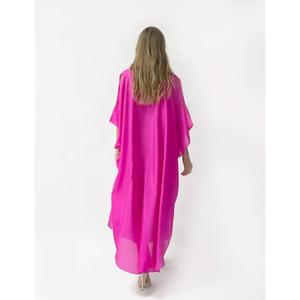 Vestido Maxi Kaftan de Gasa Rosa con Cuello Keyhole, Manga Larga, Ajuste Holgado, Verano, Casual, Color Sólido, Transpirable, para Mujer - Product Image 2