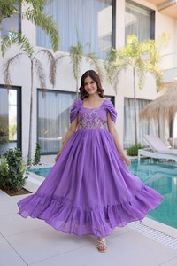 Women Mal Chanderi Beads Embroidery Work <b>Ankle</b>-Length Regular Fit Traditional Indian Wedding Party Dress Wrinkle-Free - Product Image 2