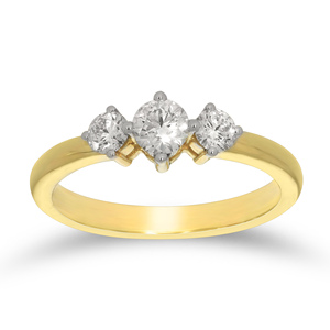 Anillo Solitario Delicado con Diamantes Brillantes Redondos de Tres Piedras en Oro Amarillo de 18K, Anillo de Compromiso de Lujo para Mujer - Product Image 1