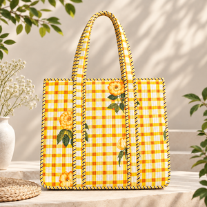 กระเป๋าผ้าฝ้ายเย็บมือลายดอกไม้สีเหลือง สไตล์โบโฮ - Product Image 1