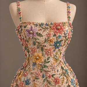 Floral Embroidery Appliques Spaghetti Strap Beaded Sleeveless Club Dress Square Neck Mini Bodycon <b>Party</b> Dress for Cocktail <b>Prom</b> - Product Image 4