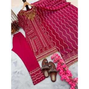 Ensemble de vêtements de fête pour femmes de créateur haut bas Dupatta avec travail de séquence de broderie - Product Image 4