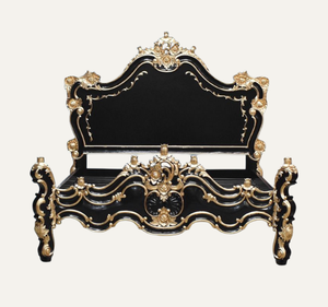 Meubles de chambre à coucher de luxe européens classiques en bois de mahogany massif sculpté à la main, taille king, confortables et durables, finition noir et or - Product Image 3