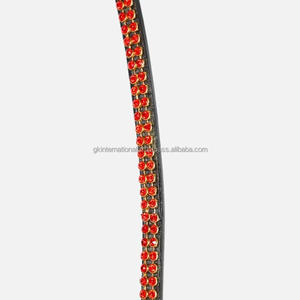 Productos ecuestres de carreras de caballos personalizados, pedrería de cristales rojos, banda decorativa para cejas de caballo de cuero negro Premium - Product Image 3