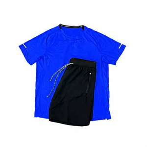 Conjunto Deportivo Informal de Secado Rápido para Hombre, Camiseta Verde Sólida, Pantalones Cortos Negros, Cuello Redondo, Manga Corta, Ropa Deportiva Transpirable para Verano - Product Image 6