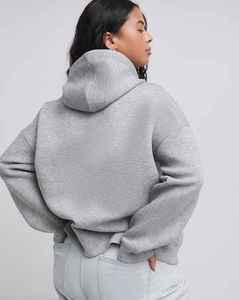 Women's Grey <b>Funky</b> Customized Washed Cotton Blend Hooded Sweatshirt Solid Color Long Sleeve With Pockets Casual Autumn Fit - Product Image 2