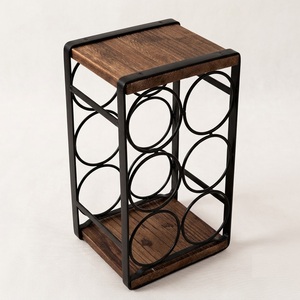 Wholesale 6 Bottle Rustic Wood Countertop Wine Rack Metal <b>Freestanding</b> Wine Holder for Kitchen Storage & Home <b>Bar</b> Decor - Product Image 1