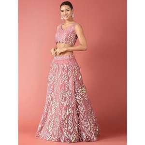 Outstanding Rose Paillettes Net Réception Porter Lehenga Choli - Product Image 6