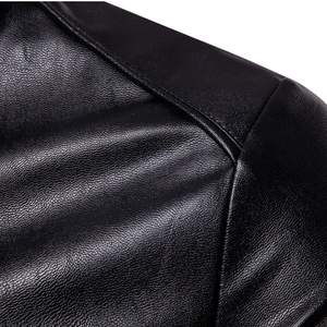 Chaqueta de Cuero para Hombre, Cuello Alto, Cierre de Cremallera, Corte Ajustado, Estilo Motero, Color Sólido, Manga Regular, Otoño - Product Image 5