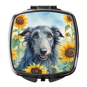 Espejo de maquillaje de viaje compacto con girasoles de Deerhound escocés, espejo decorativo de bolsillo plegable de mano para regalo de mujeres y niñas - Product Image 1