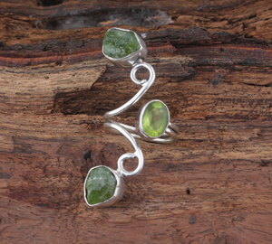 Fancy <b>Peridot</b> Row <b>Ring</b> 925 Sterling Silver Unique Designer Multi-Stone Band Handmade Natural Green Gemstone Jewelry Wholesale - Product Image 2