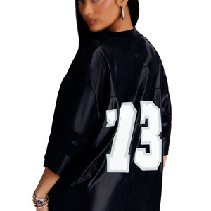 Custom Number Print Oversized Black Mesh American Football Jersey T-shirts Breathable Polyester Streetwear <b>Tops</b> Unisex Bulk USA - Product Image 2
