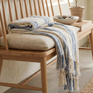 Cream and <b>Mustard</b> Slub Cotton <b>Throw</b> 140x200 cm with Handloom Texture and Fringe for Bed Sofa and Bohemian Home Styling - Product Image 2