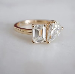 Luxury Yellow 2 Stone <b>Ring</b> Pear & <b>Emerald</b> Cut Two Stone Moissanite Diamond <b>Ring</b> for Women <b>Silver</b> Engagement Promise Wedding - Product Image 1