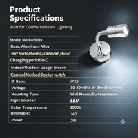Lampe de lecture LED pour camping-car, col de cygne, fixation murale, lampe de chevet, chargement USB-C, alliage d'aluminium, blanc chaud 3000K, pour camping-car, caravane, camping-car