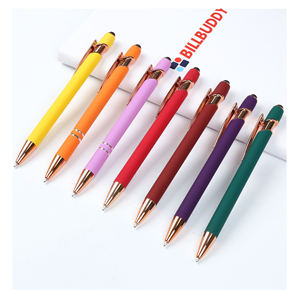 Stylo bille promotionnel pas cher en aluminium or rose avec pointe tactile en caoutchouc souple, logo personnalisé pour téléphone portable et bureau - Product Image 1