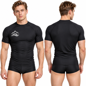 T-shirt de compression à manches courtes pour homme, col rond, coupe ajustée, haut de sport, logo personnalisé, séchage rapide, sous-vêtement technique, t-shirt de natation, haut de course - Product Image 2