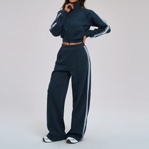 Women Tracksuit Set 2 Piece Casual Sportswear Zip <b>Jacket</b> Wide Leg Pants Striped Athletic Jogger Set Fashion <b>Workout</b> Outfit - Product Image 6