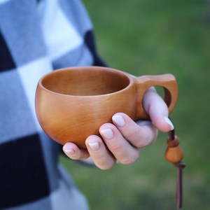 Sustainable Wooden Coffee Mug Kuksa Style Handmade Outdoor Drinking Cup Rustic Nordic Tableware <b>Bar</b> <b>Tool</b> Wholesale - Product Image 4
