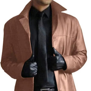 Abrigo Largo de Cuero de Oveja 100% Original de Alta Calidad, Estilo Moderno para Invierno, con Botones, Chaqueta de Cuero Negra para Hombre - Product Image 1