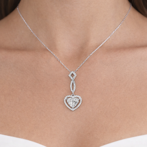 Collier de luxe en or blanc pur 18 carats avec pendentif en forme de cœur halo serti de diamants ronds et baguettes, cadeau de la Saint-Valentin pour elle - Product Image 6