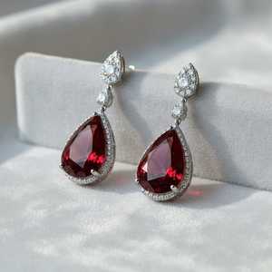 Pendientes de Rubí Natural en Forma de Gota, Plata de Ley 925, Chapados en Oro de 14K, con Moissanita en Forma de Lágrima, Joyería para el Mes de Julio - Product Image 2