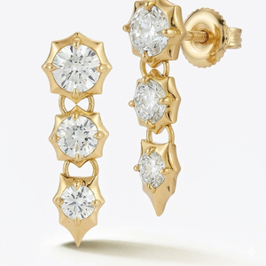 ต่างหูเพชรทรงหยดน้ำแบบห้อยประดับเพชรเพาะเลี้ยง ต่างหูทองคำ 14K สีเหลือง ต่างหูเพชรแบบห้อยเรียบง่ายสำหรับเจ้าสาว - Product Image 1