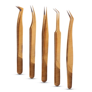 Pinzas para Extensión de Pestañas Individuales con Punta de Fibra, Color Dorado Plasma, Antiestáticas, de Acero Inoxidable Anticorrosivo, con Logotipo - Product Image 1