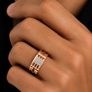 18K Rose Gold Diamond Geometric Band <b>Ring</b> for Men High Polish Contemporary Luxury Wedding Party Daily Wear Gift Fine Jewelry - Product Image 1