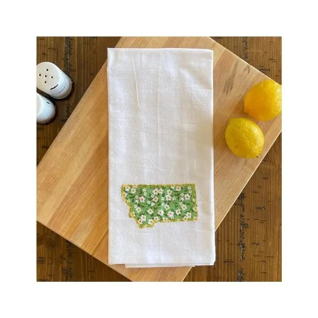 Hot Sale Applique Embroidered State Design Counter Top Essentials High Quality 100% Organic Cotton Kitchen Size Towel From India
