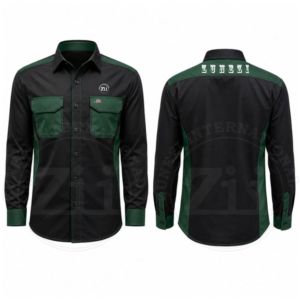 Chemise de travail à manches longues en coton pour homme, noir et vert, coupe classique, antistatique, pour atelier et usine - Product Image 4