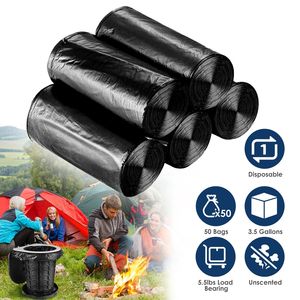 5 Rollos de 50 Bolsas de Basura Negras Desechables sin Perfume, Resistentes a Fugas, para Acampar, Inodoros y Uso Doméstico General - Product Image 1